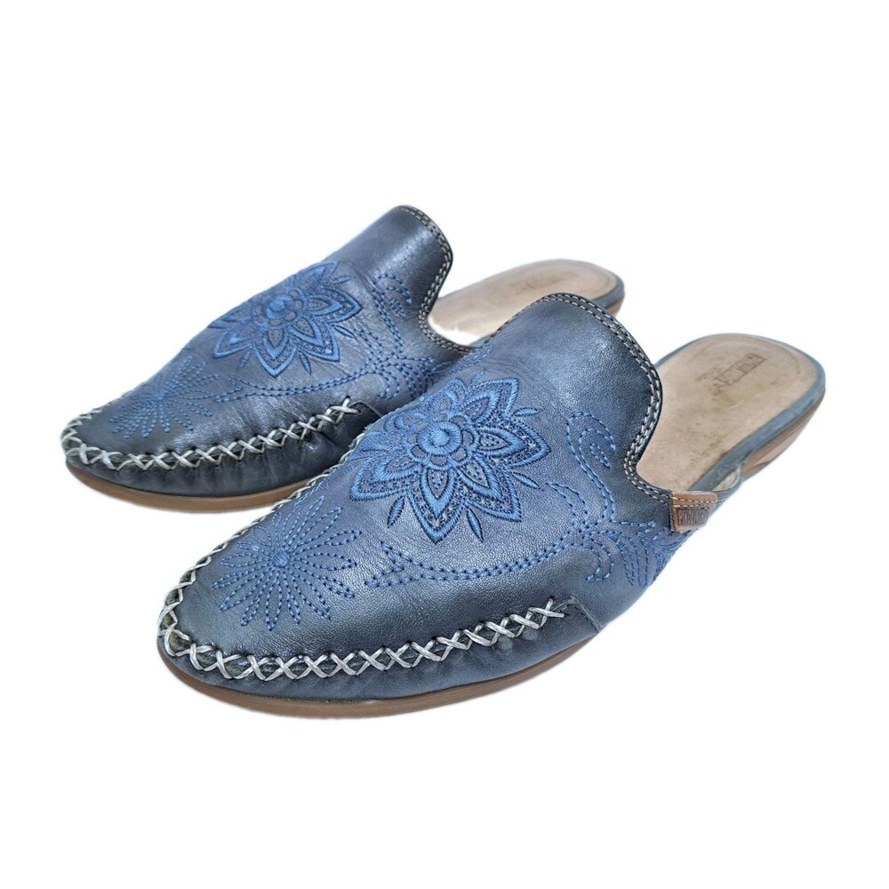 Pikolinos Shoes Womens Size 9 40 Mules Bari Blue Leather Boho Slip On